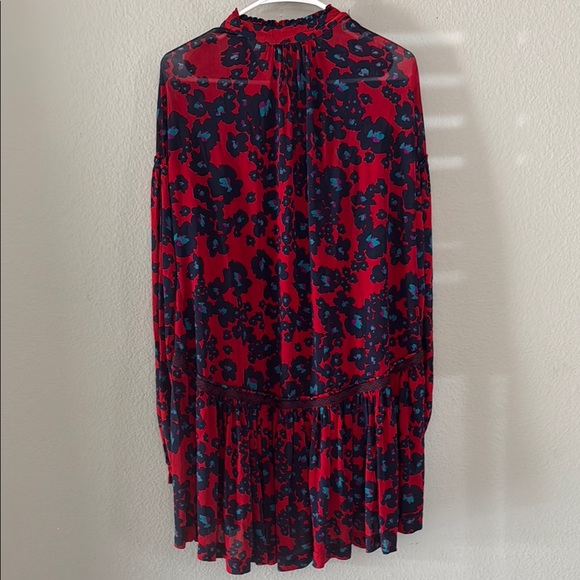 Free People Red and Blue Bishop Sleeve Sundress Merlot love letter combo small S - Picture 4 of 16